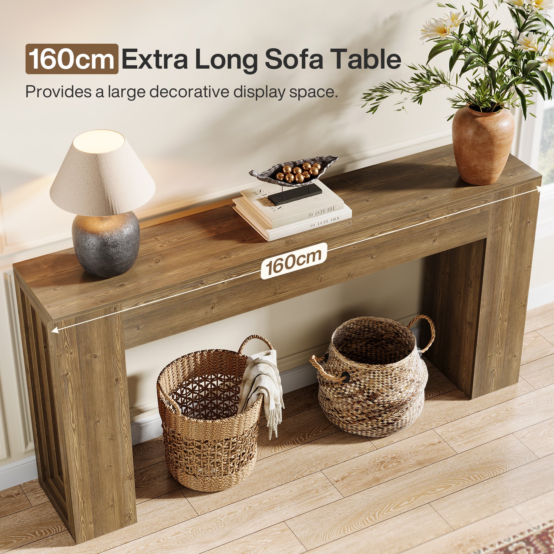 160cm Long Console Table, Farmhouse Narrow Sofa Table for Entryway, Hallway and Living Room