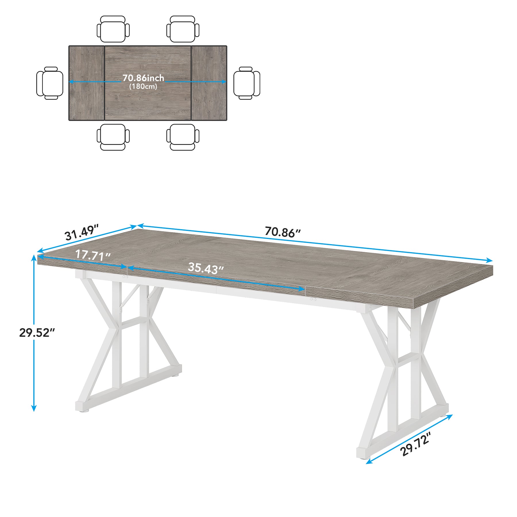 Wood Dining Table, Farmhouse 180cm Kitchen Table for 6 People