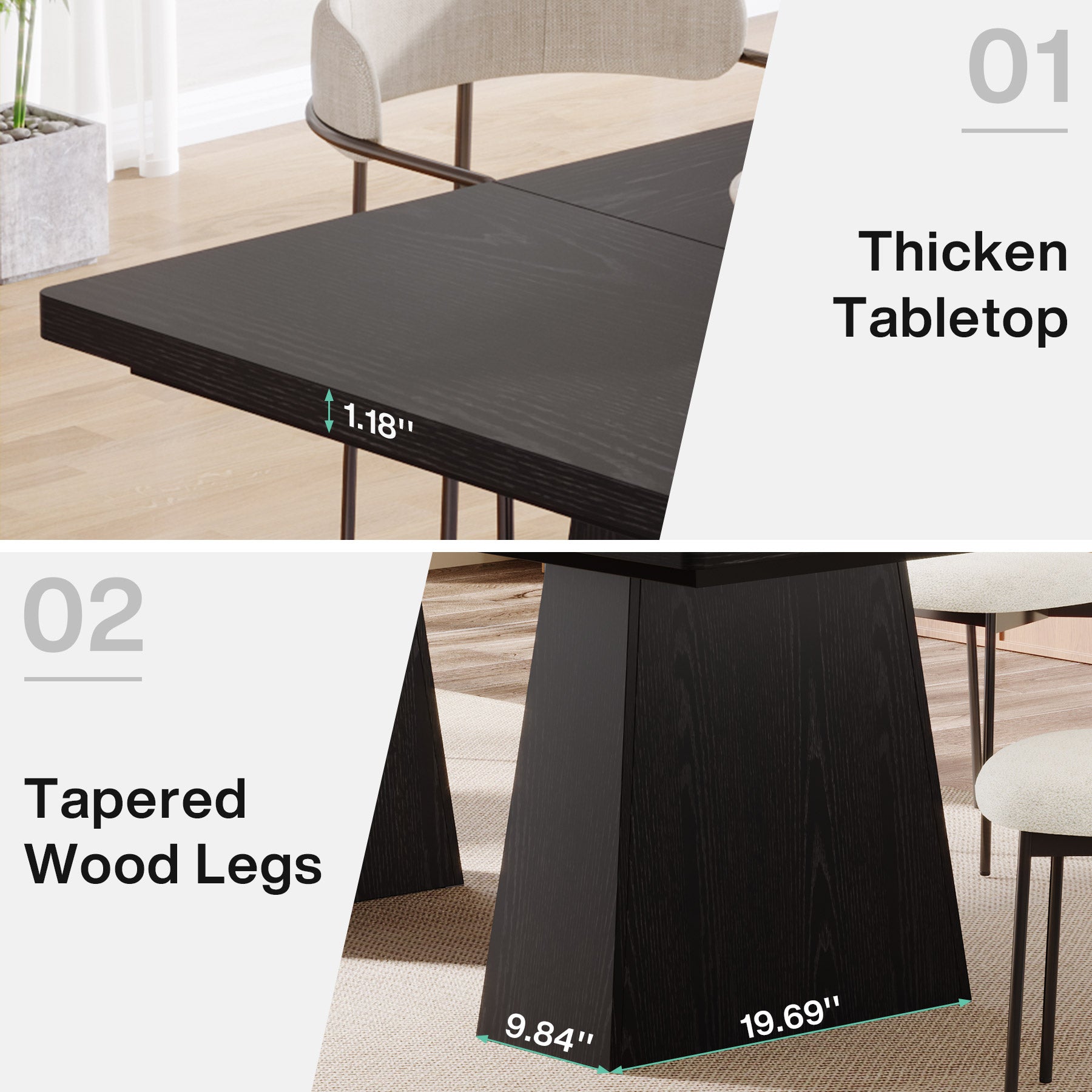 160cm Rectangular Dining Table, Modern Kitchen Table for 4-6 with Sturdy Tapered Wood Legs