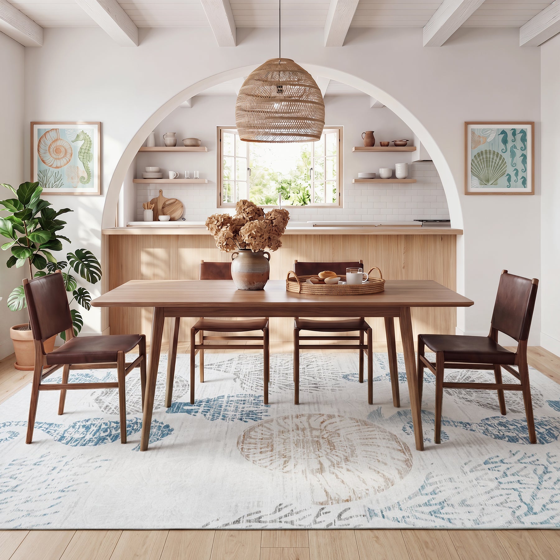Washable Boho Coastal Area Rug, Non-Slip Animal Print Indoor Carpet, Oeko-Tex Certified