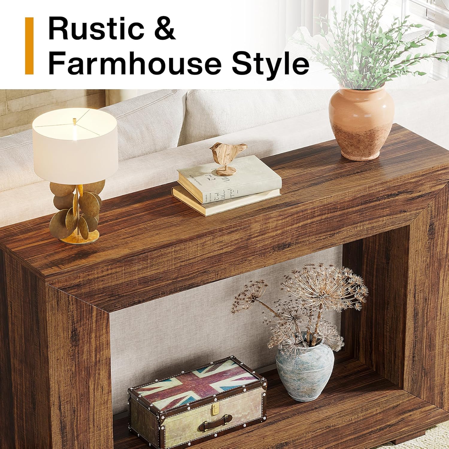 120CM Console Table, Rustic Wooden Sofa Entryway Table with Storage