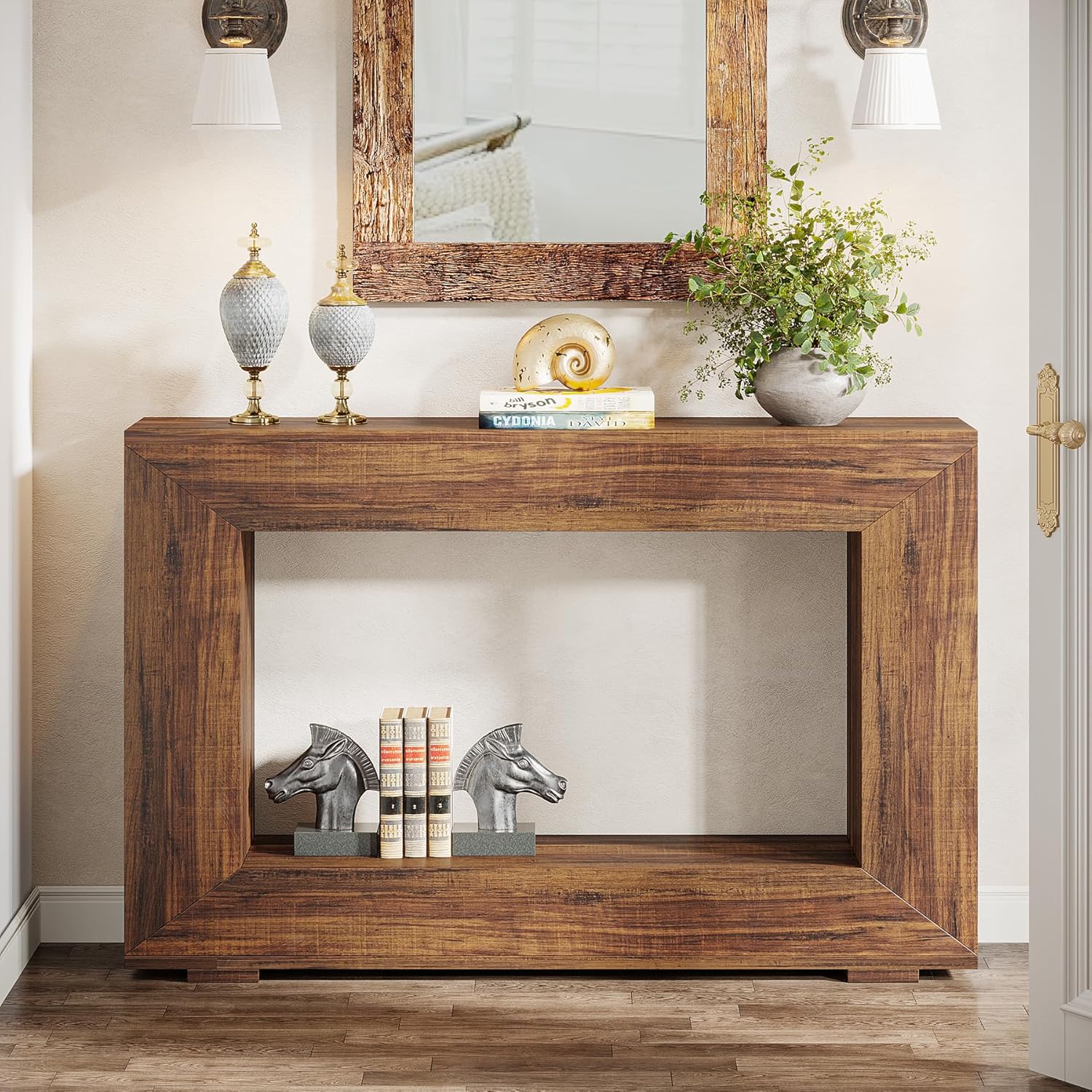 120CM Console Table, Rustic Wooden Sofa Entryway Table with Storage