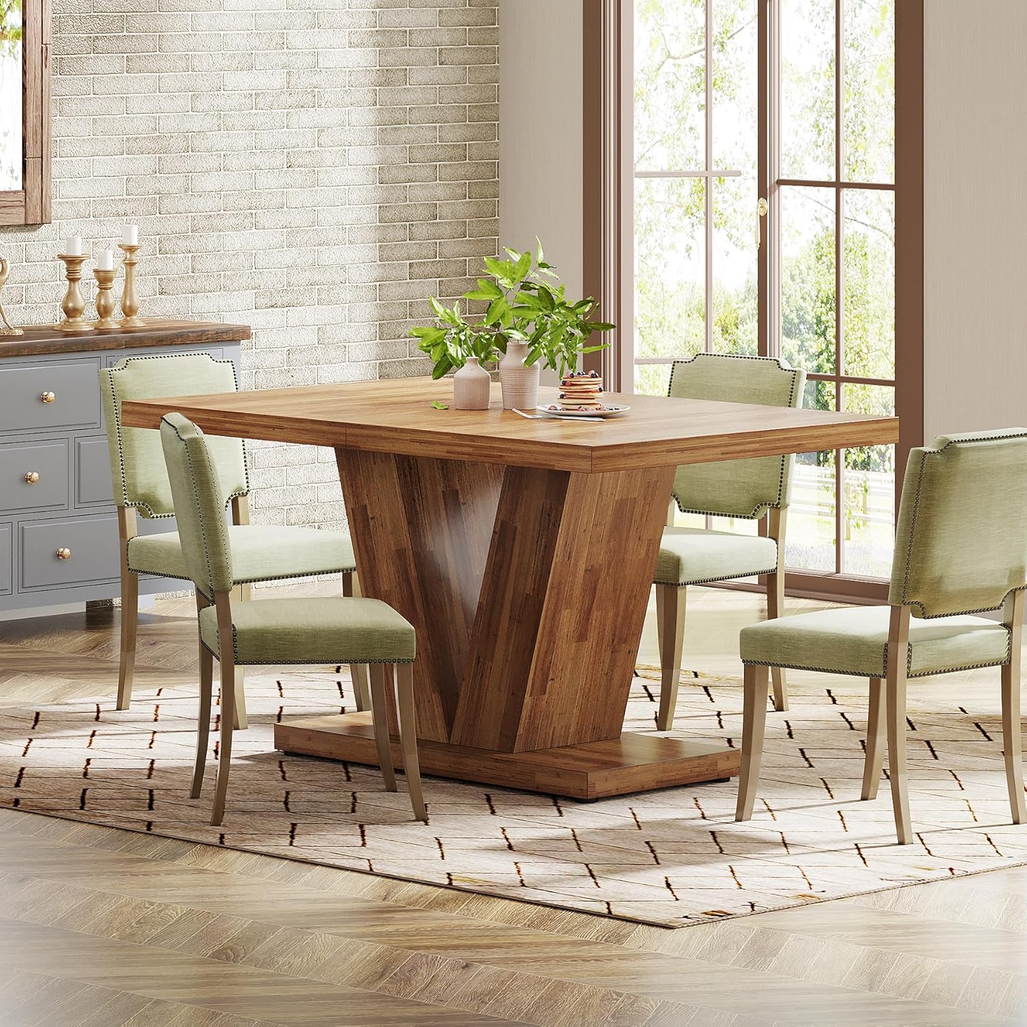 119cm Dining Table, Farmhouse Kitchen Dinner Table with Heavy Duty Pedestal for 4
