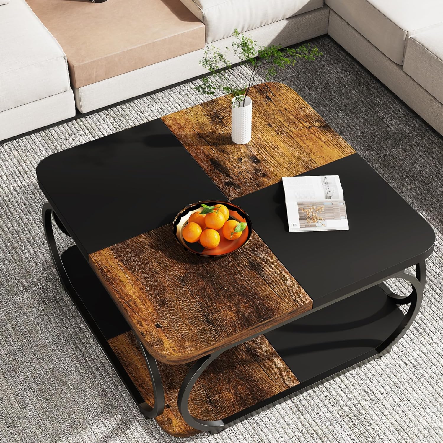 Tribesigns 100cm Coffee Table, 2-Tier Square Center Table with Storage Shelf