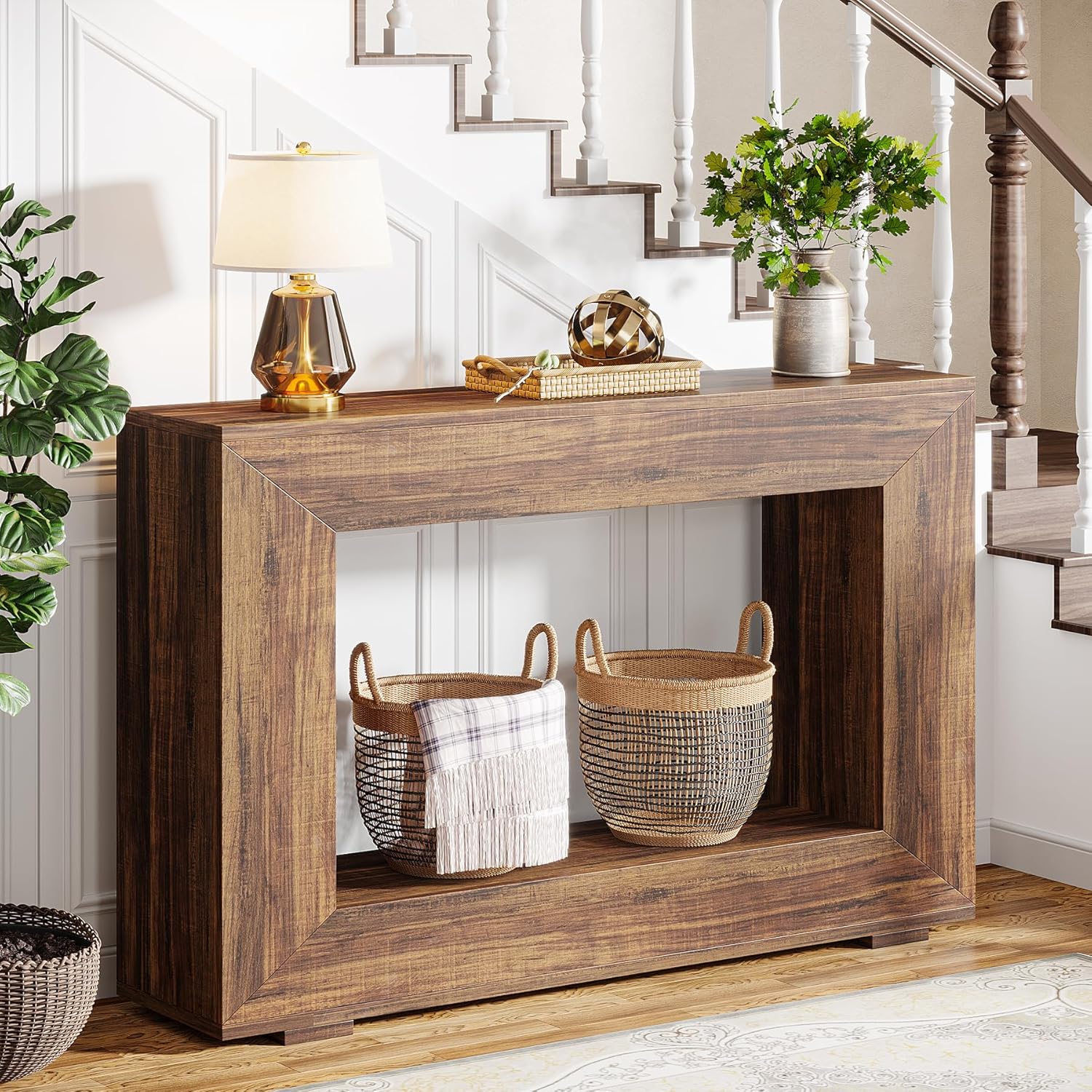 120CM Console Table, Rustic Wooden Sofa Entryway Table with Storage