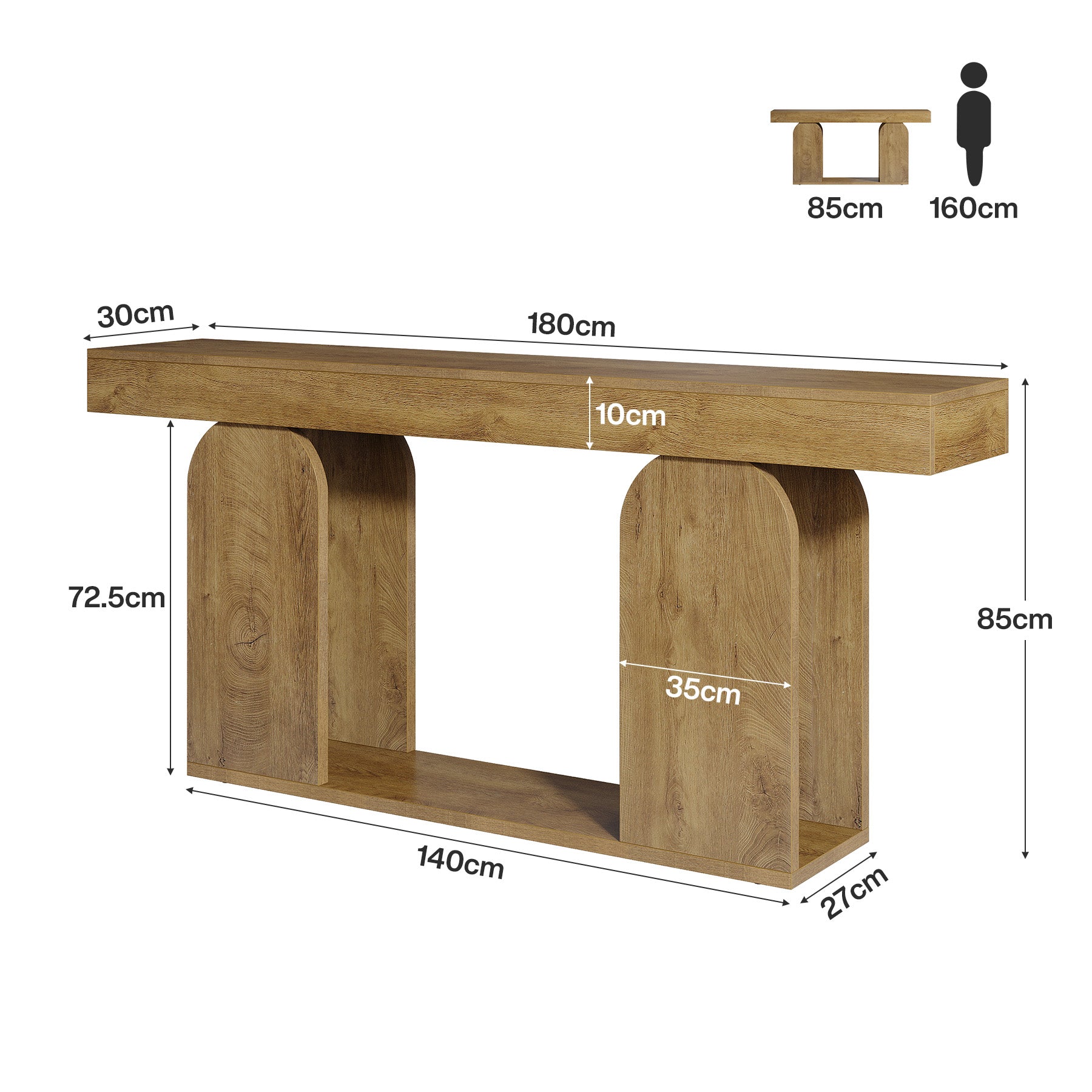 180cm Extra Long Farmhouse Console Table with 2-Tier Storage Shelf, Wooden Entryway & Sofa Table