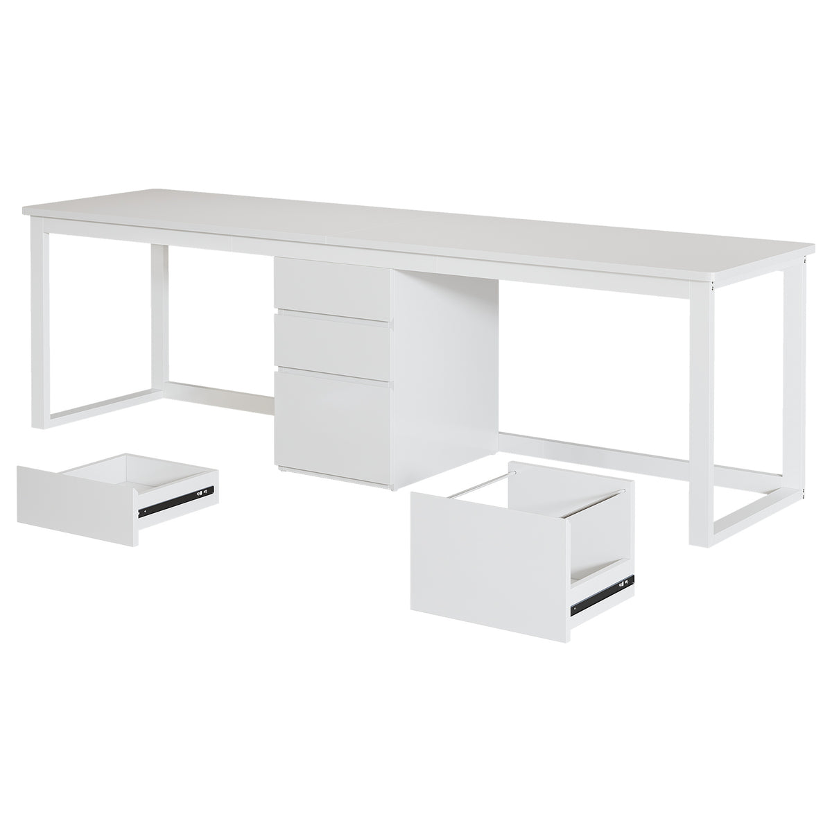 200 cm Double Desk for Two with 3 Drawers, White Home Office Desk