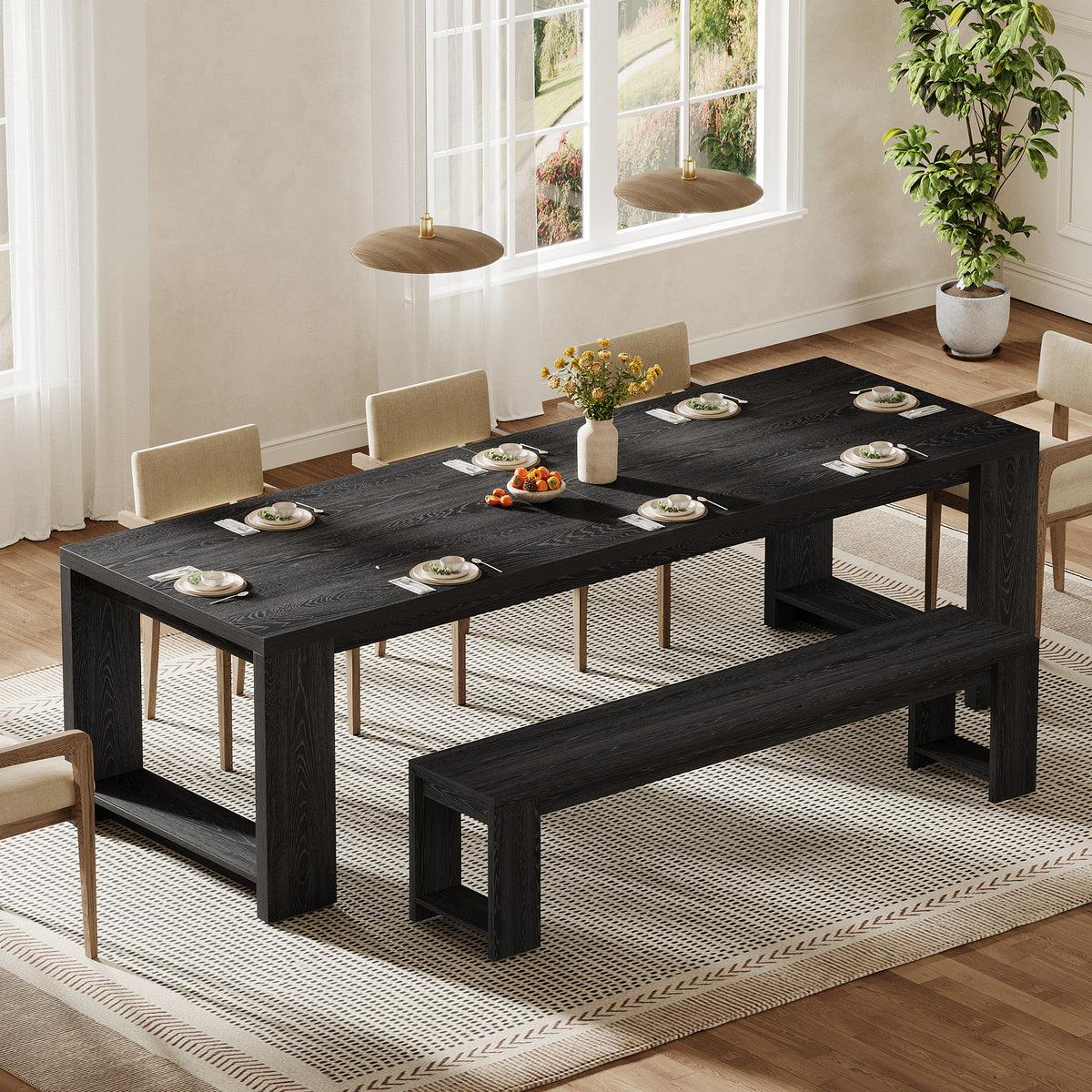 220 cm Extra Long Dining Table, Modern Oak Farmhouse Table
