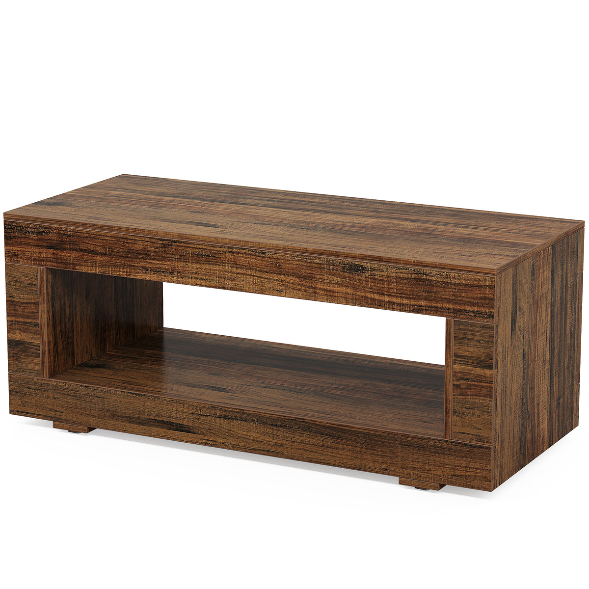 110 cm Rectangular Coffee Table with Shelf, Brown Living Room Table