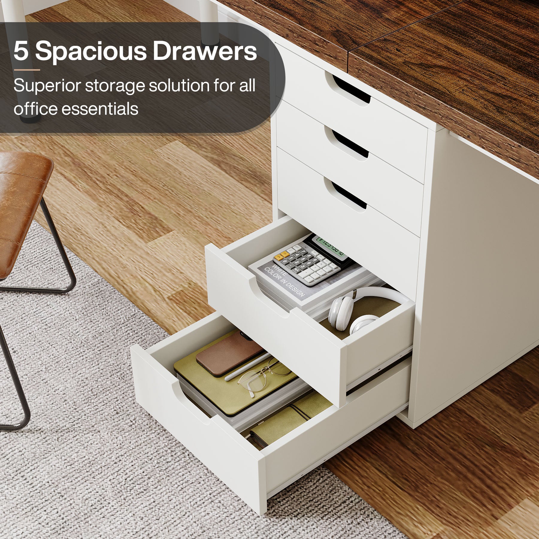 200 cm Two Person Computer Desk with 5 Drawers, Extra Long Home Office Desk with Storage