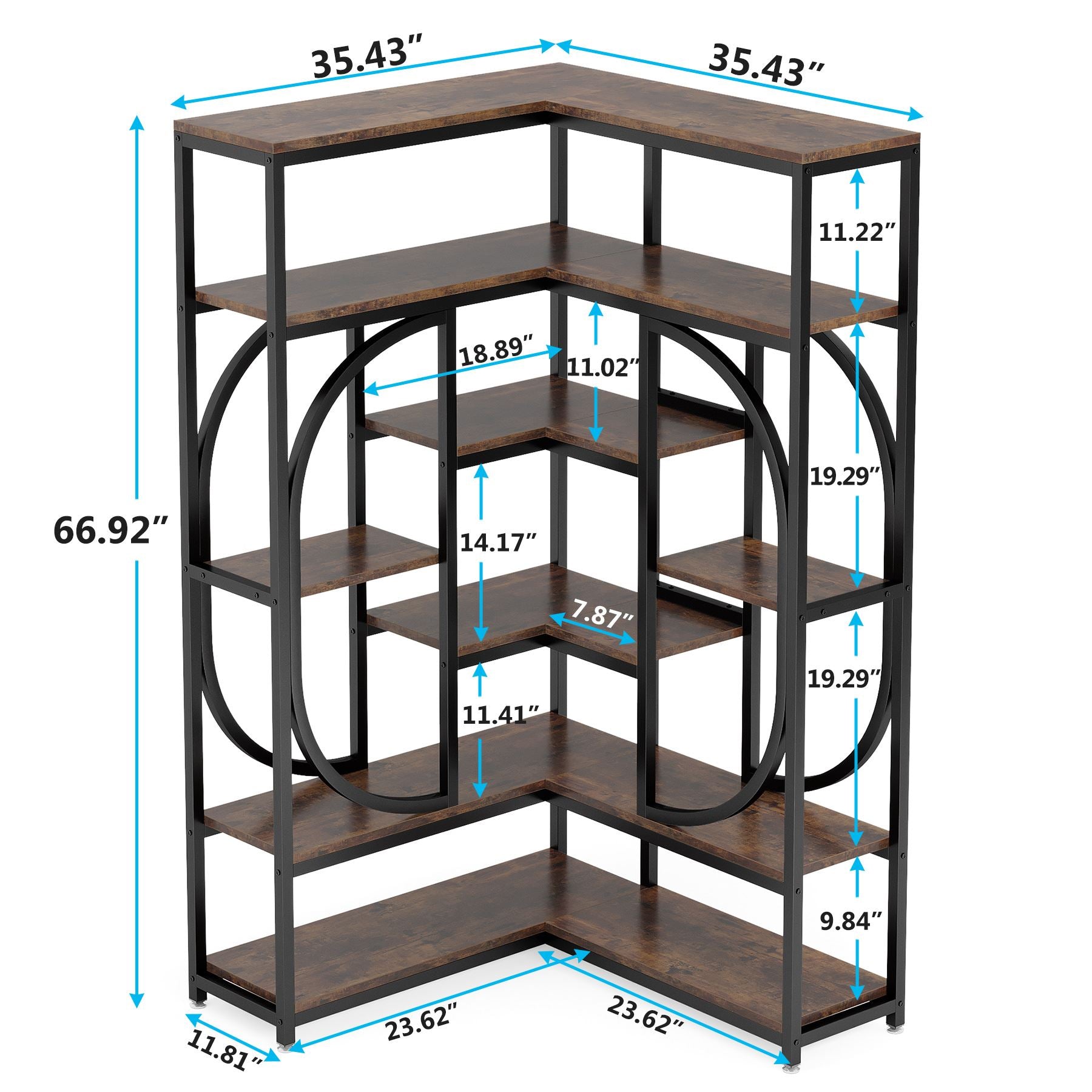 69.3" L-Shaped Bookcase, Modern Corner 7-Shelf Bookshelf Display Rack