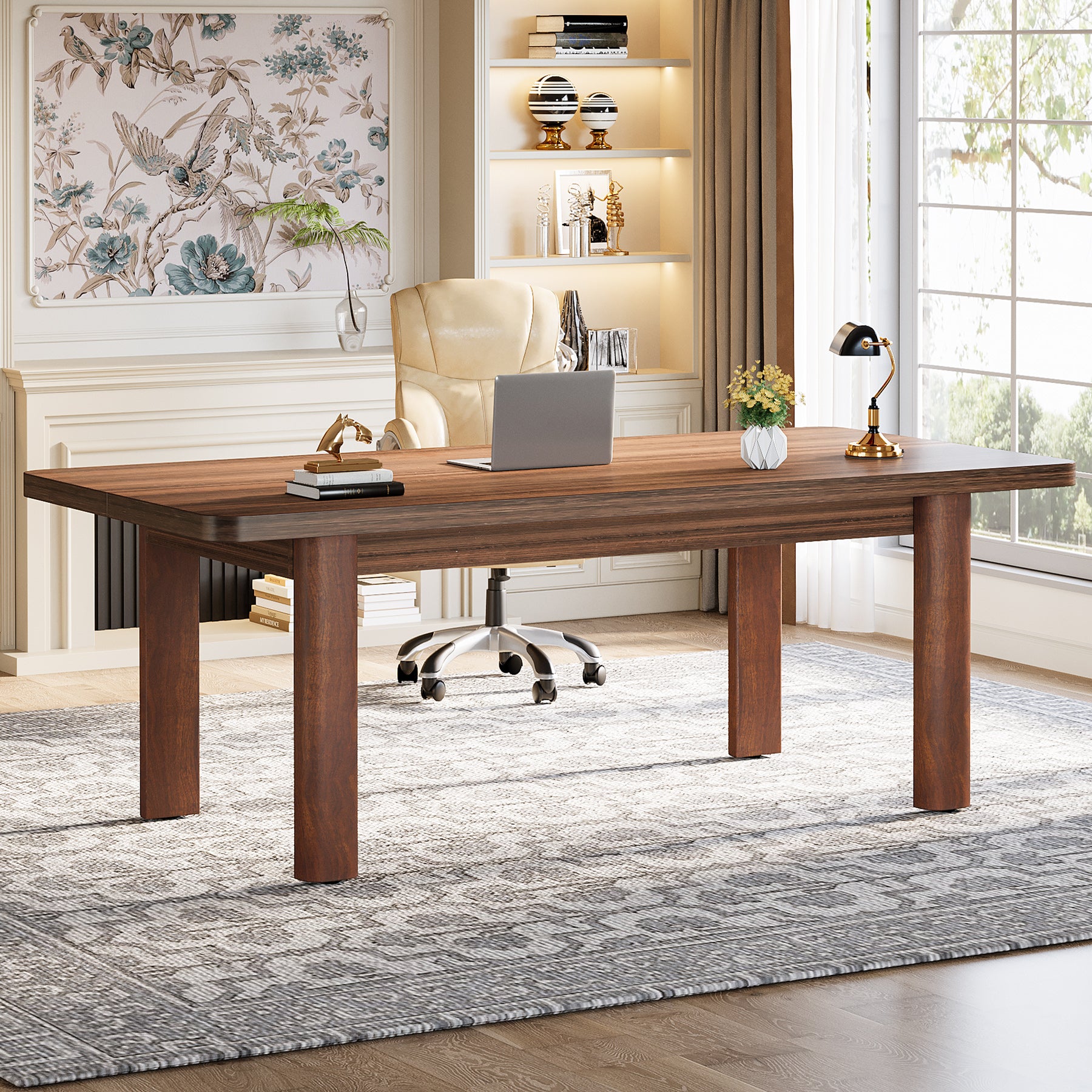 160cm Executive Office Desk, Large Computer Desk with Solid Wood Legs for Home Office