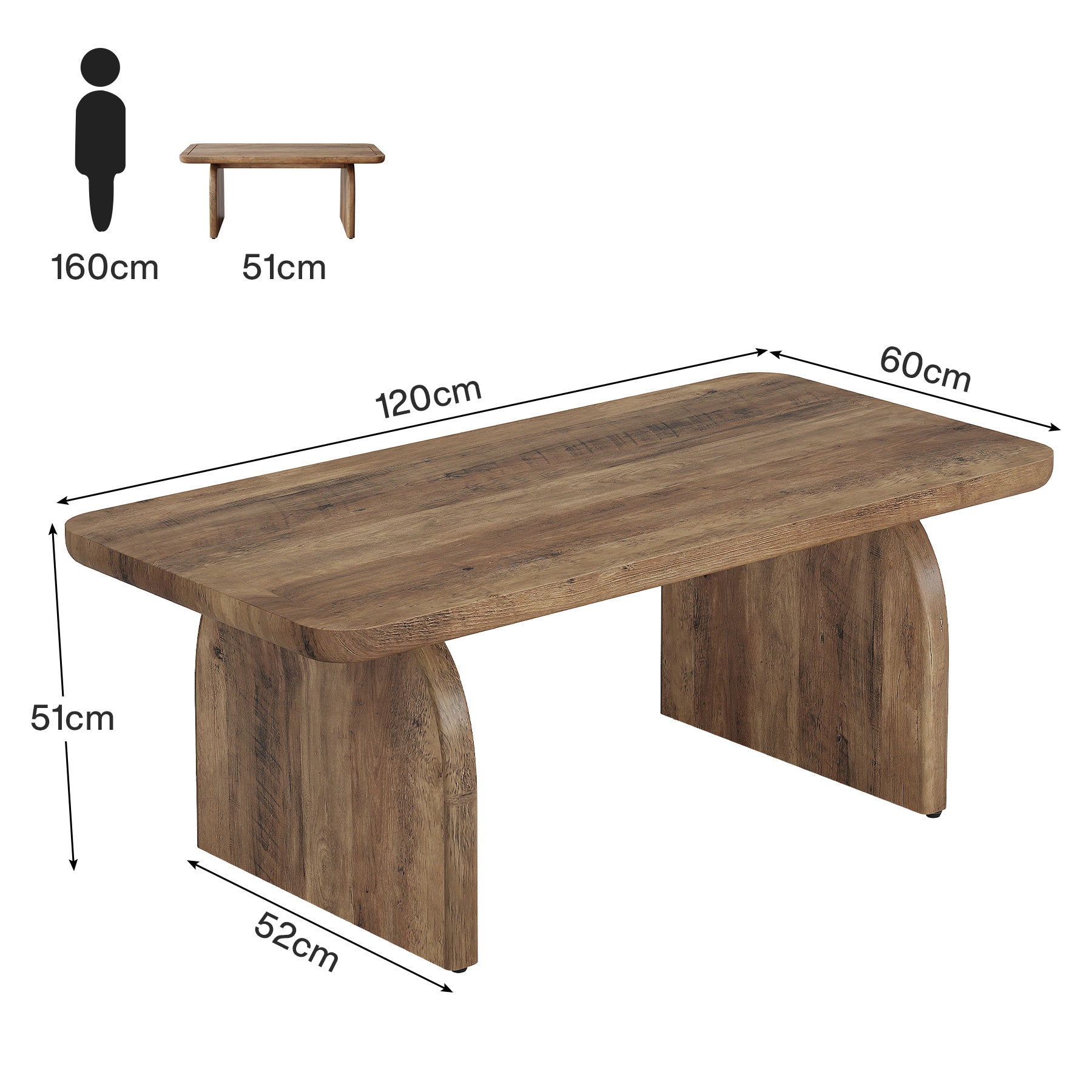 120cm Farmhouse Coffee Table, Rectangular Wooden Centre Table with Rounded Corners