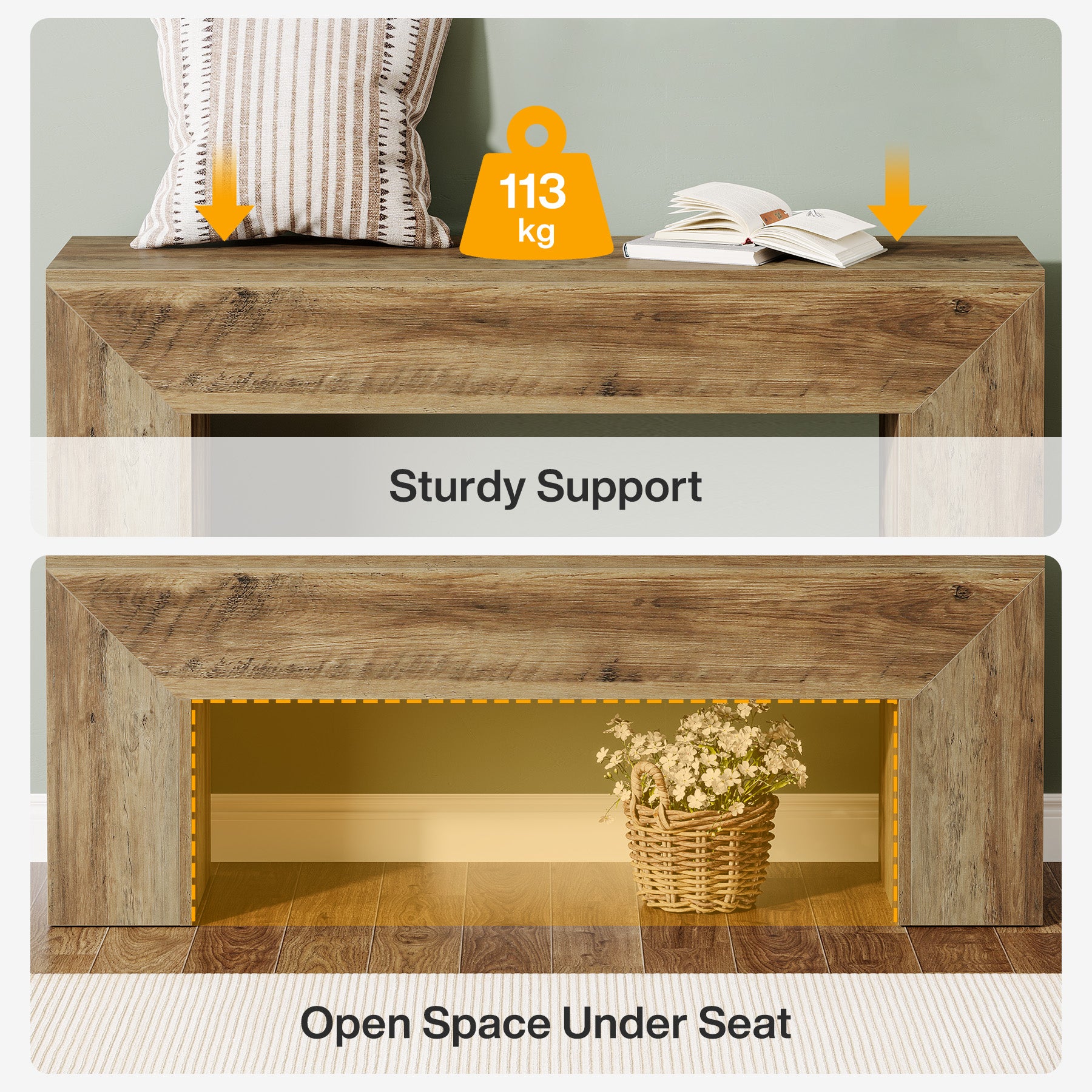 120cm Wooden Entryway Bench Seat, Farmhouse Bench for Bedroom, Living Room & Hallway