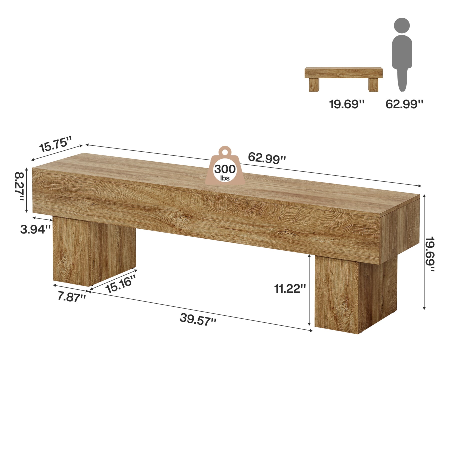 160cm Long Farmhouse Bench, Wooden End of Bed & Entryway Bench for Living Room or Dining Room