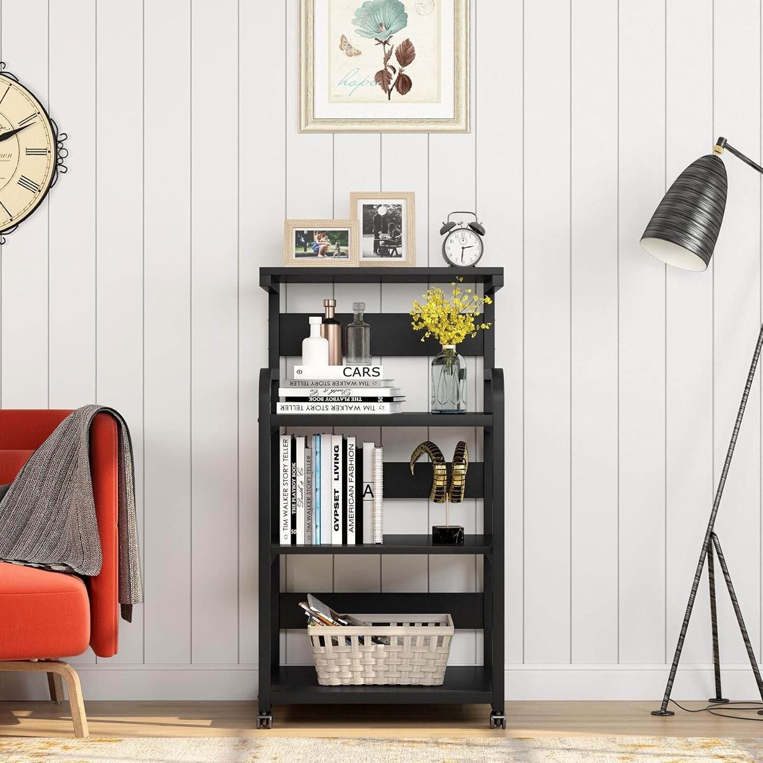 4-Tier Large Printer Stand with Storage Shelves, Mobile Storage Cart with Wheels