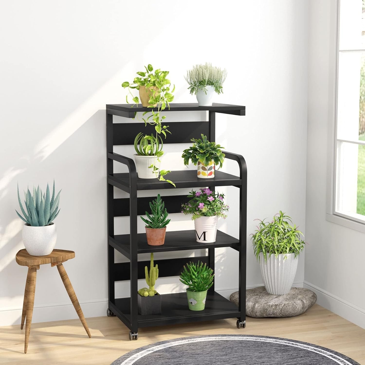 4-Tier Large Printer Stand with Storage Shelves, Mobile Storage Cart with Wheels