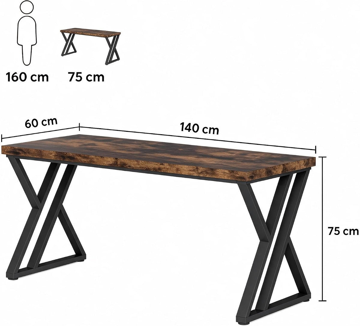 140 cm Computer Desk, Modern Z-Shaped Metal Leg Writing Desk