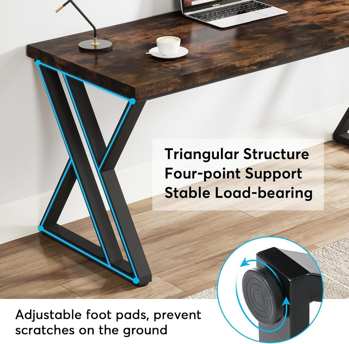 140 cm Computer Desk, Modern Z-Shaped Metal Leg Writing Desk