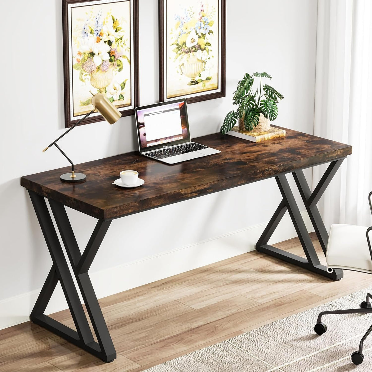 140 cm Computer Desk, Modern Z-Shaped Metal Leg Writing Desk