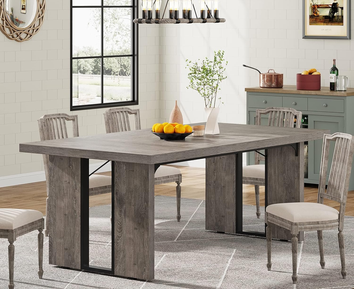 Rectangle Dining Table, 71" Farmhouse Breakfast Table for 6 to 8 People