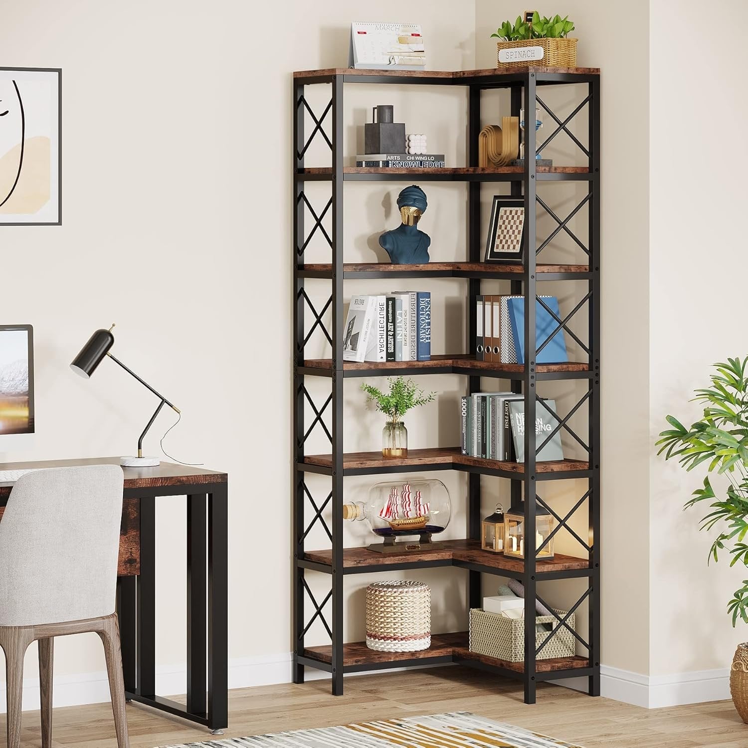 7-Tier Corner Bookshelf Corner Bookcase Display Storage Rack
