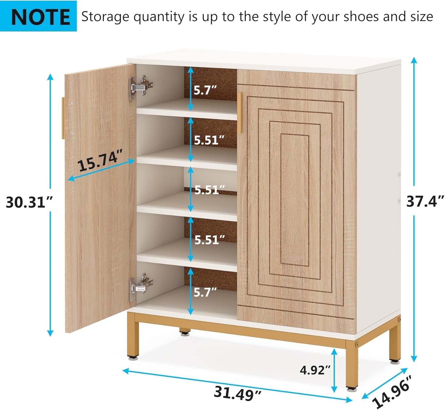 5-Tier Shoe Cabinet, 20 Pairs Entryway Shoe Racks Organizer with Shelves