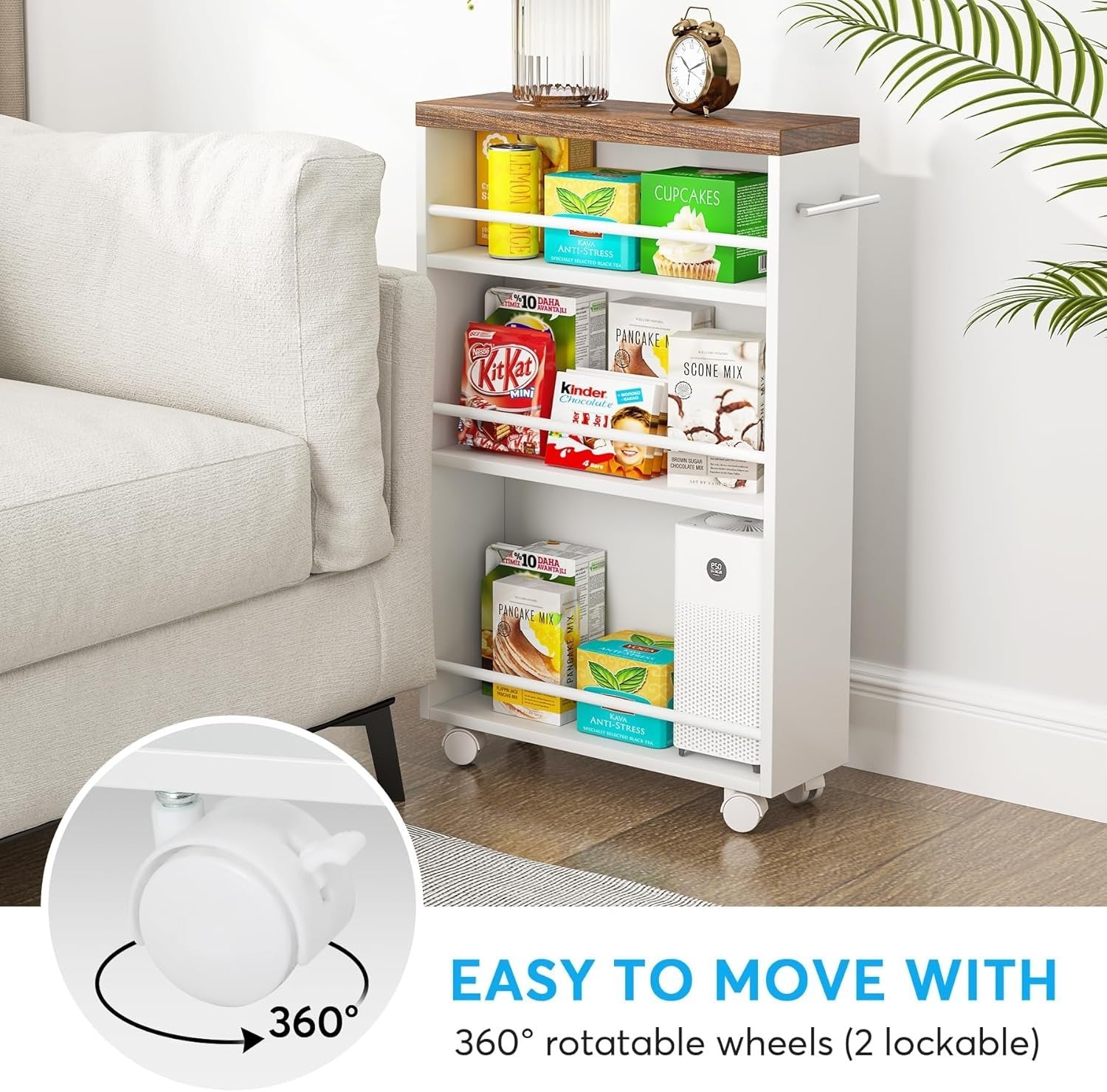 4-Tier Storage Cart, Slim Rolling Narrow Kitchen Cart for Small Place