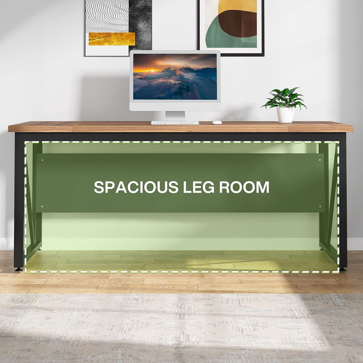 160 cm Computer Desk with Storage Shelf, Rustic Brown Office Desk