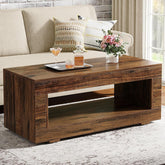 110 cm Rectangular Coffee Table with Shelf, Brown Living Room Table 3