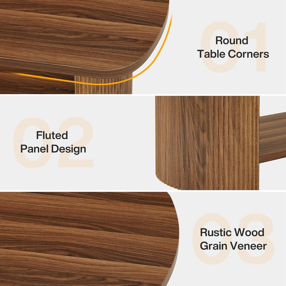 115 cm Oval Coffee Table with 2-Tier Storage, Fluted Base