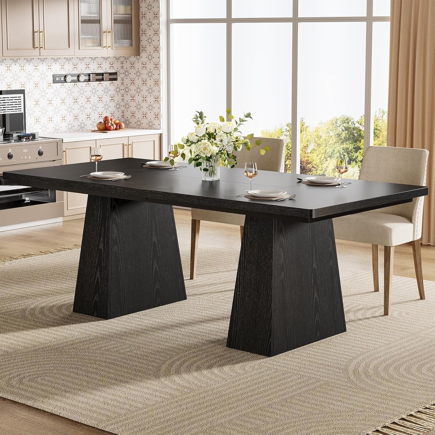 160cm Rectangular Dining Table, Modern Kitchen Table for 4-6 with Sturdy Tapered Wood Legs