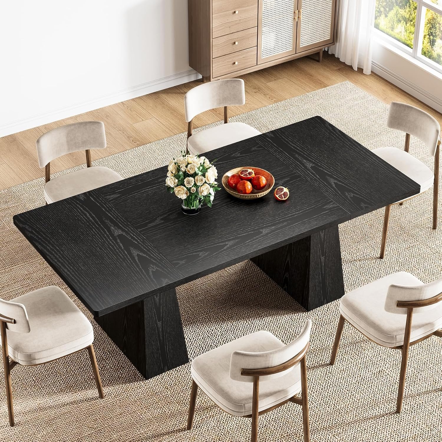160cm Rectangular Dining Table, Modern Kitchen Table for 4-6 with Sturdy Tapered Wood Legs