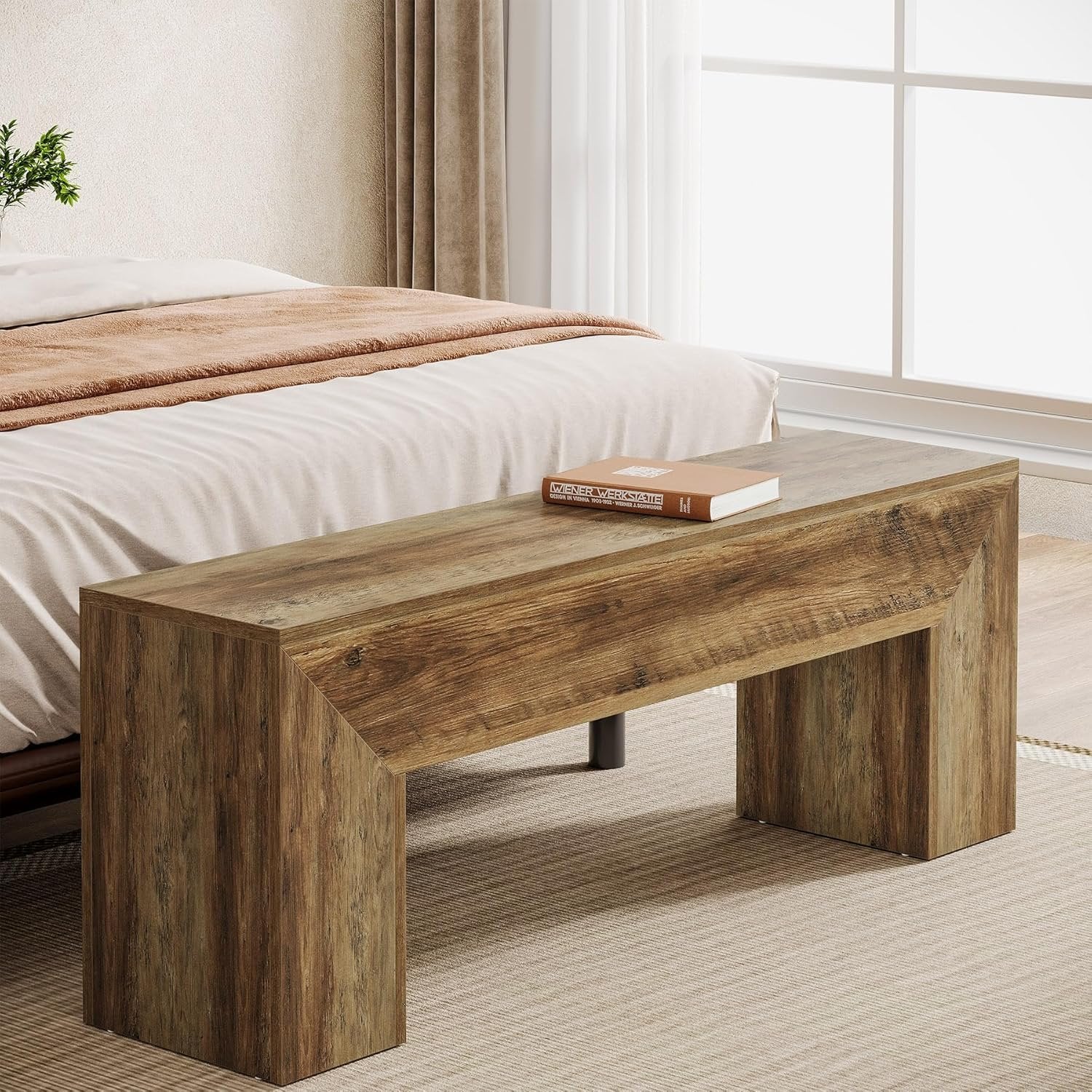 120cm Wooden Entryway Bench, Farmhouse Bench Seat for Hallway, Bedroom or End of Bed