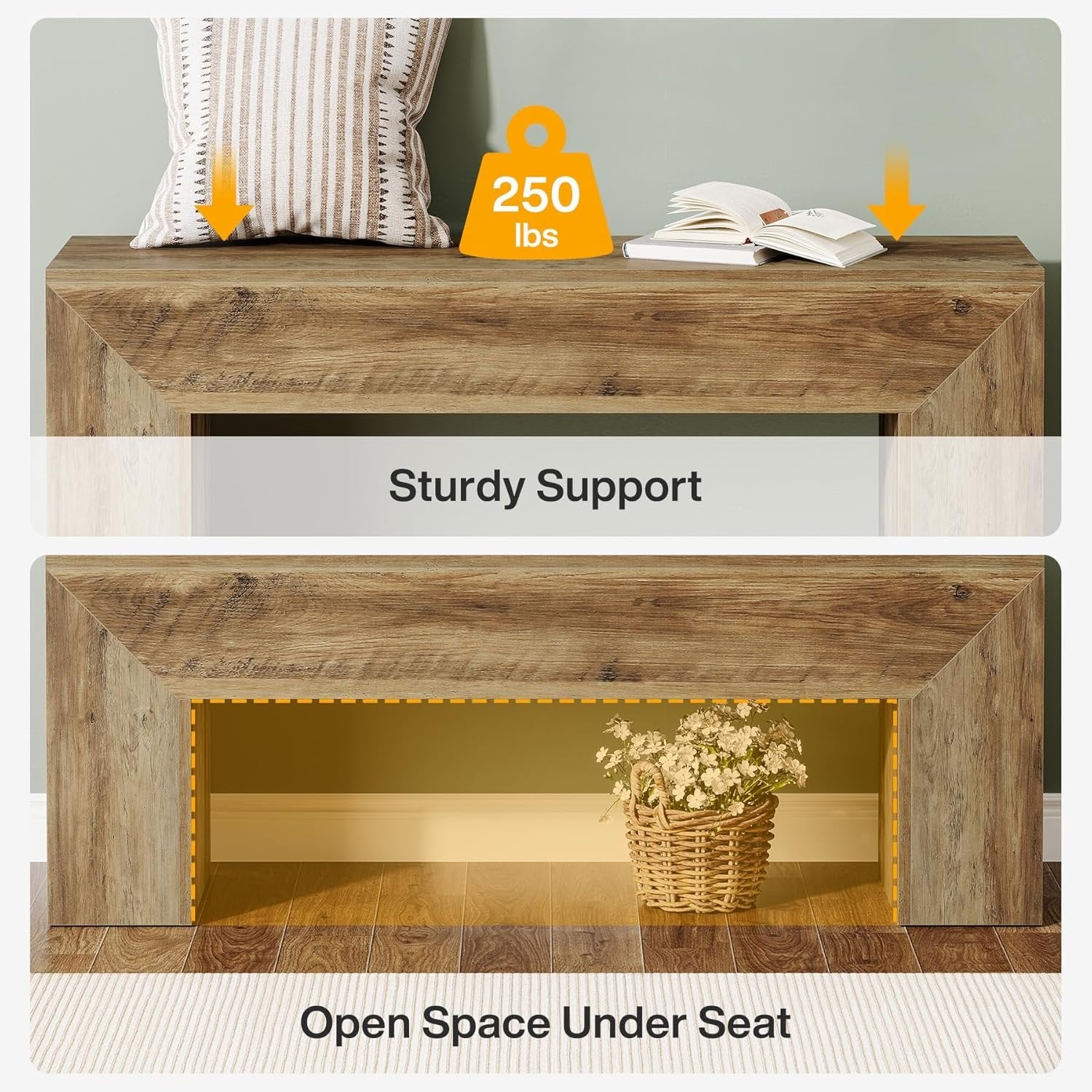 120cm Wooden Entryway Bench, Farmhouse Bench Seat for Hallway, Bedroom or End of Bed