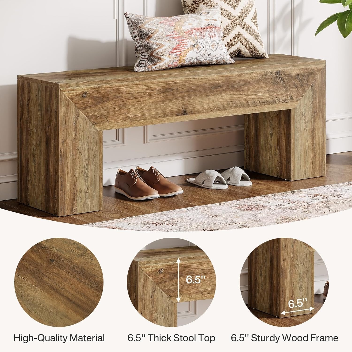 120cm Wooden Entryway Bench, Farmhouse Bench Seat for Hallway, Bedroom or End of Bed