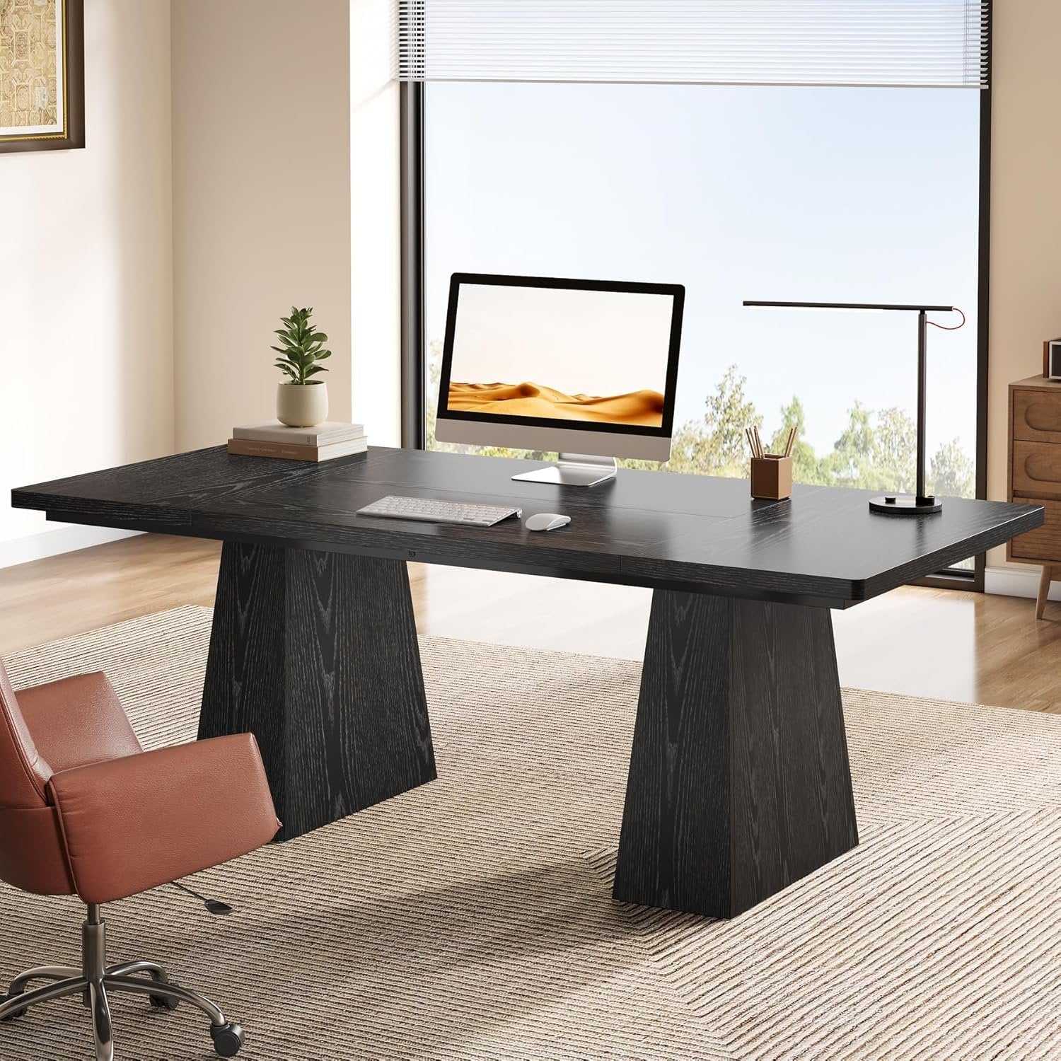 160cm Executive Desk, Modern Study Desk with Sturdy Pedestal for Home Office