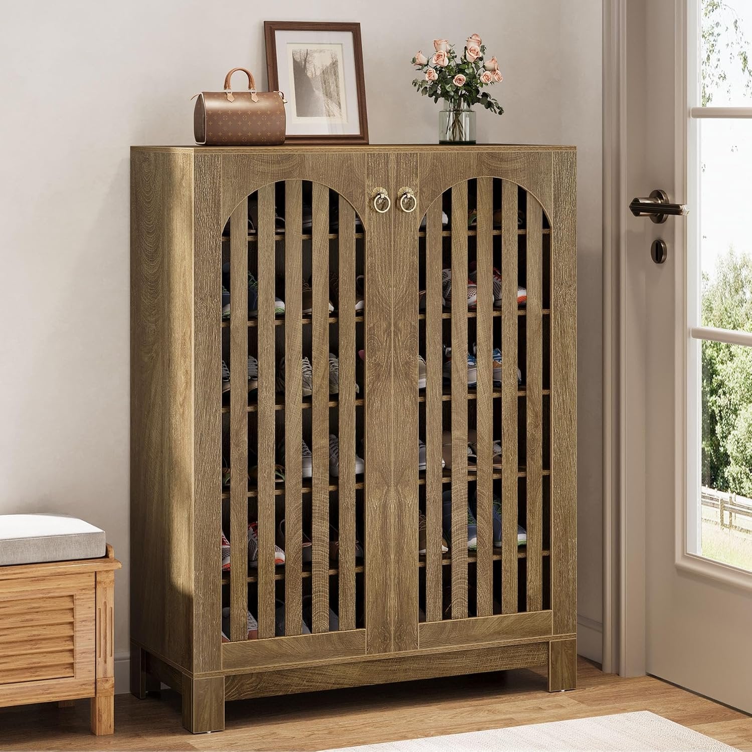 6-Tier Shoe Cabinet with Louver Doors, 24-Pair Entryway Storage Unit with Adjustable Shelves