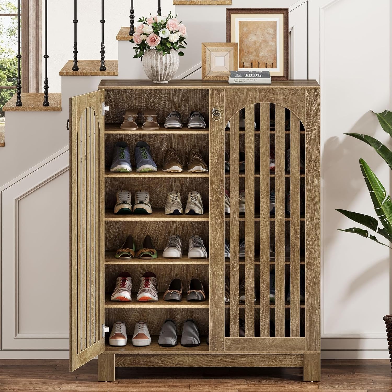 6-Tier Shoe Cabinet with Louver Doors, 24-Pair Entryway Storage Unit with Adjustable Shelves