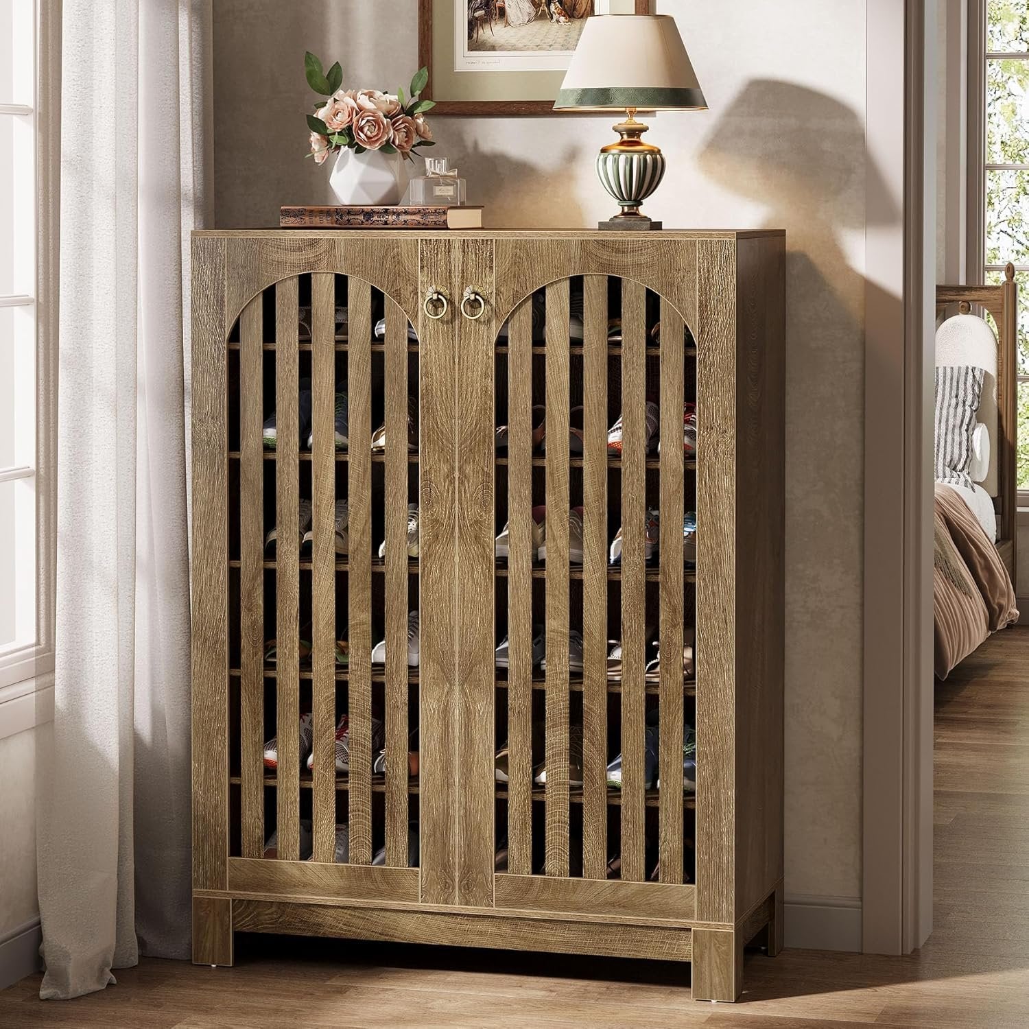 6-Tier Shoe Cabinet with Louver Doors, 24-Pair Entryway Storage Unit with Adjustable Shelves