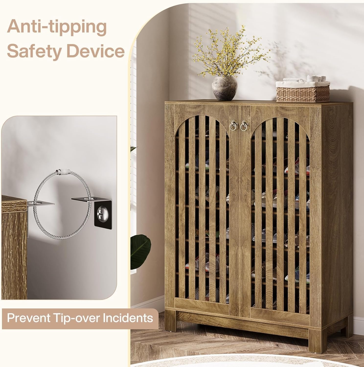 6-Tier Shoe Cabinet with Louver Doors, 24-Pair Entryway Storage Unit with Adjustable Shelves