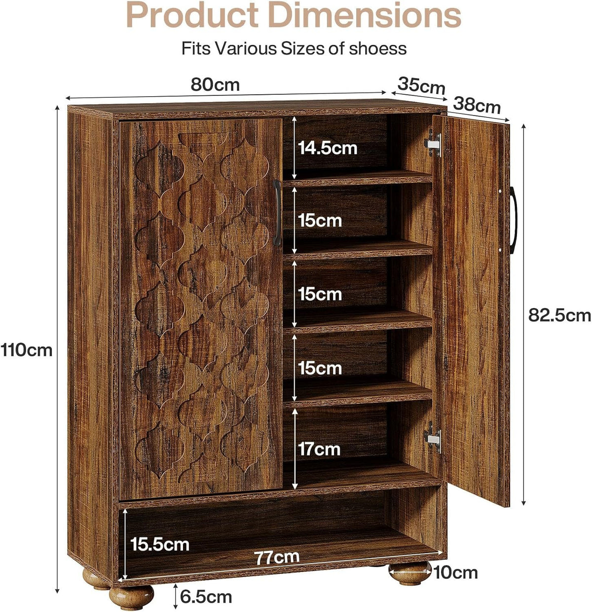 24 Pair Shoe Cabinet with Adjustable Shelves, Farmhouse Entryway Storage