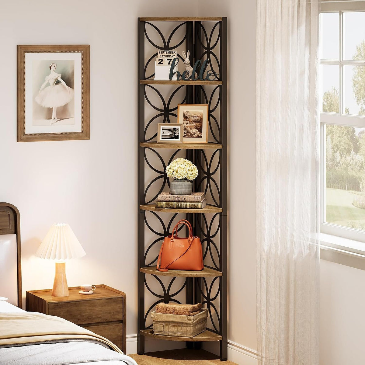 6 Tier Corner Shelf, 180cm Tall Space Saving Display & Storage Unit