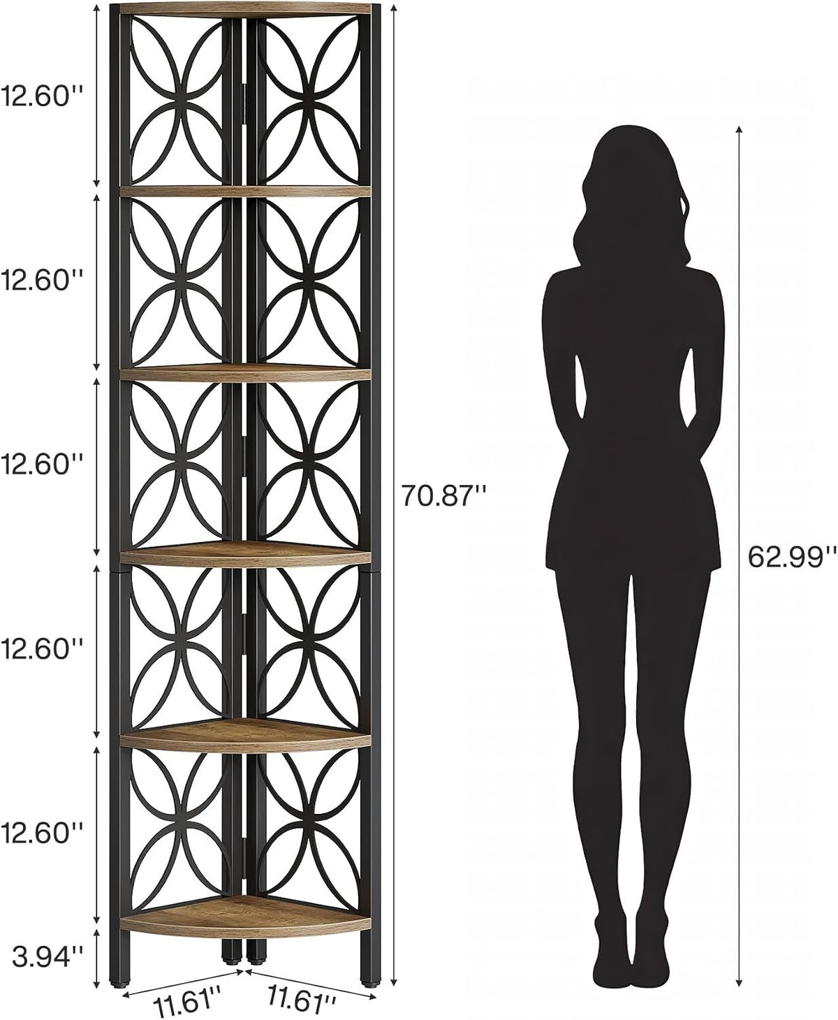 6 Tier Corner Shelf, 180cm Tall Space Saving Display & Storage Unit