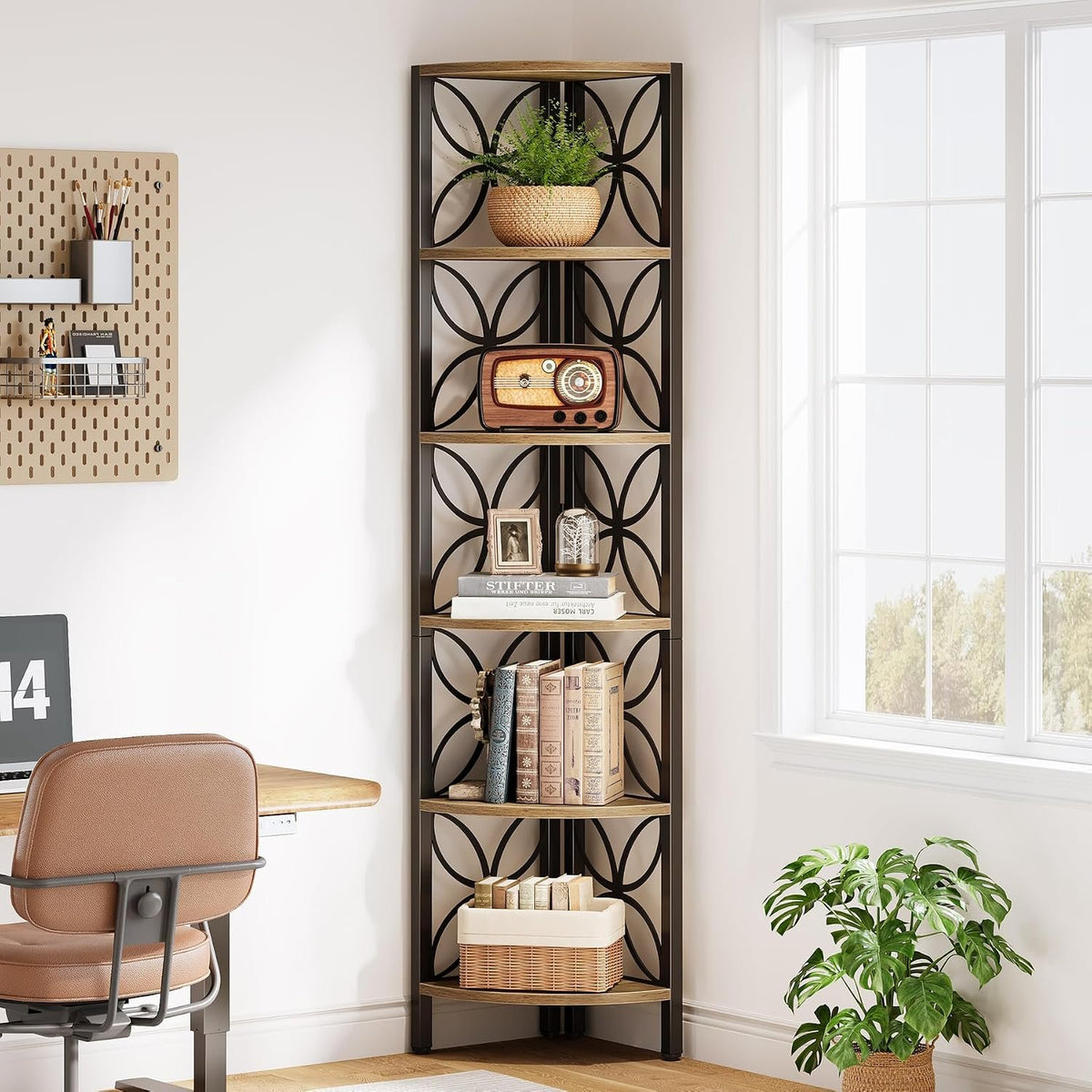 6 Tier Corner Shelf, 180cm Tall Space Saving Display & Storage Unit