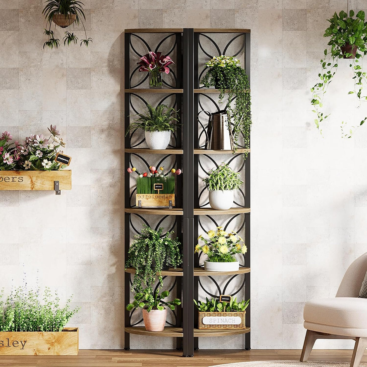 6 Tier Corner Shelf, 180cm Tall Space Saving Display & Storage Unit