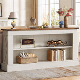Farmhouse Console Table with 2 Shelves, White & Natural Wood Finish 3