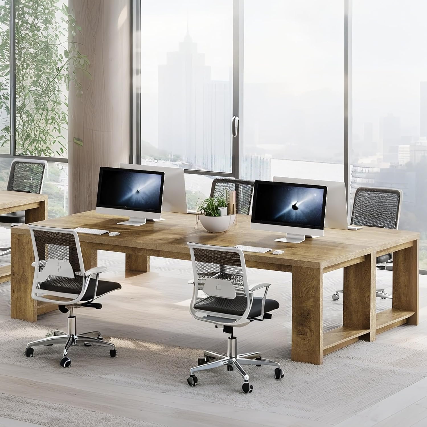 220cm Modern Two-Person Study Desk, Sturdy Executive Office Desk