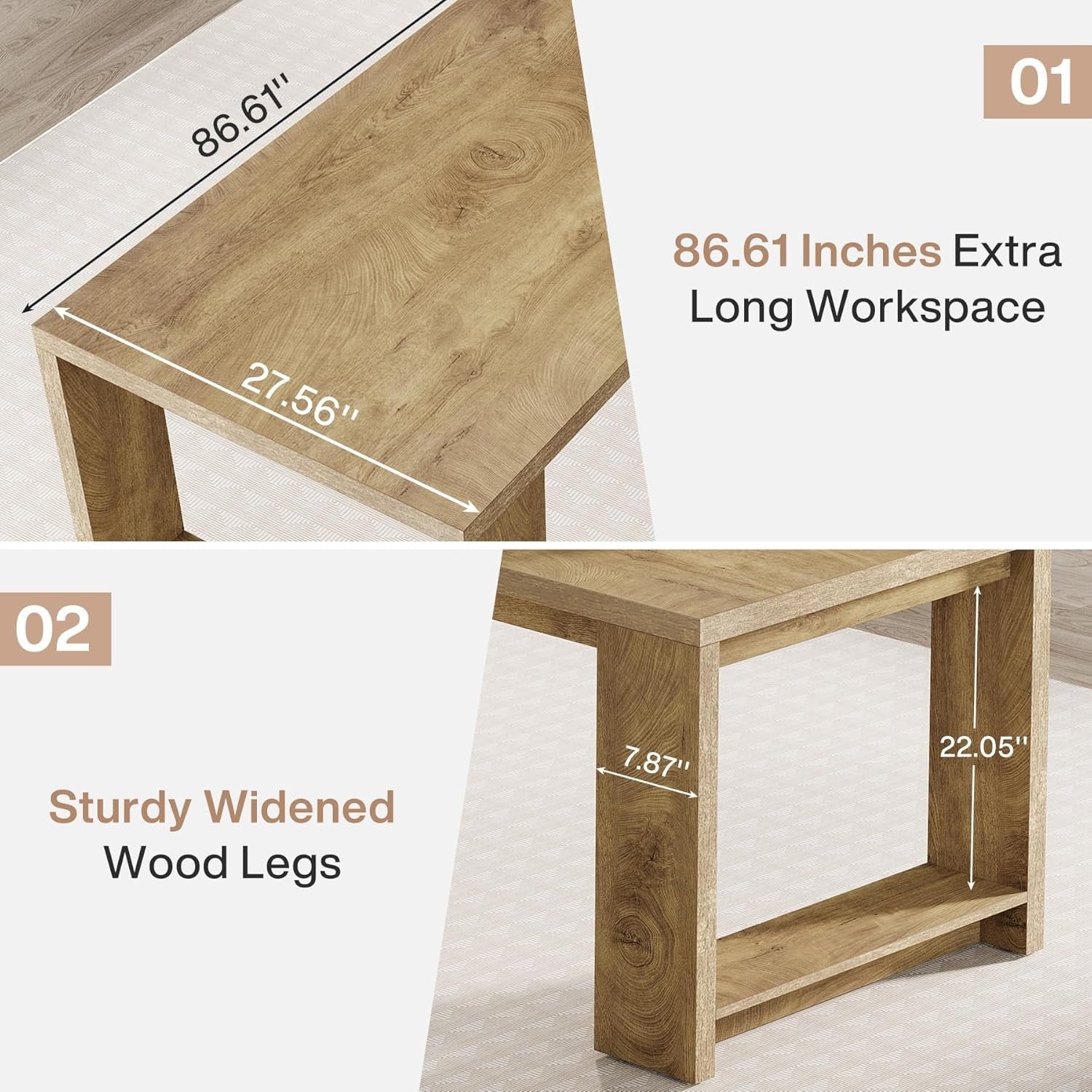 220cm Modern Two-Person Study Desk, Sturdy Executive Office Desk