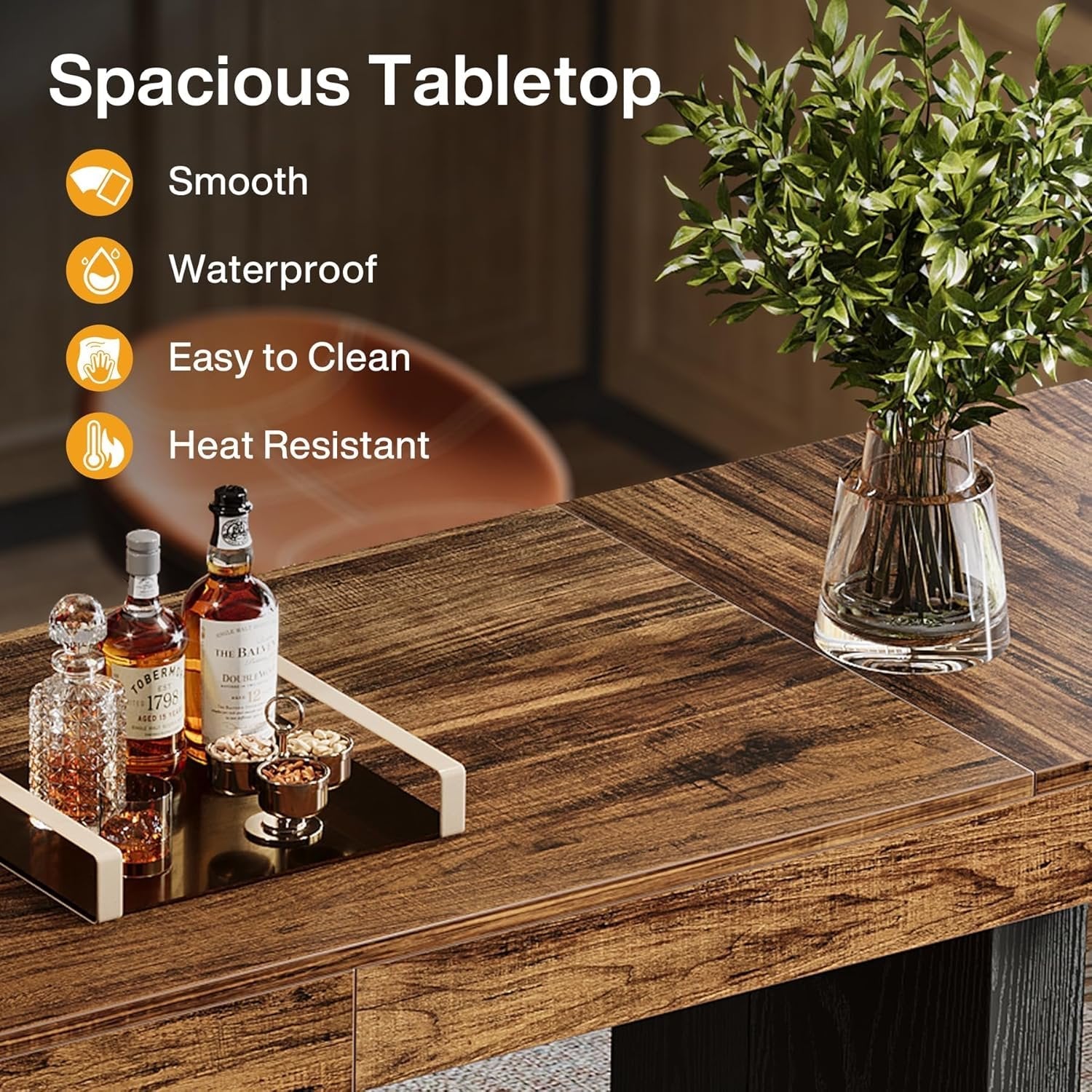 180cm Bar Table with Metal Footrest, Industrial Style Counter Table for Kitchen & Living Room